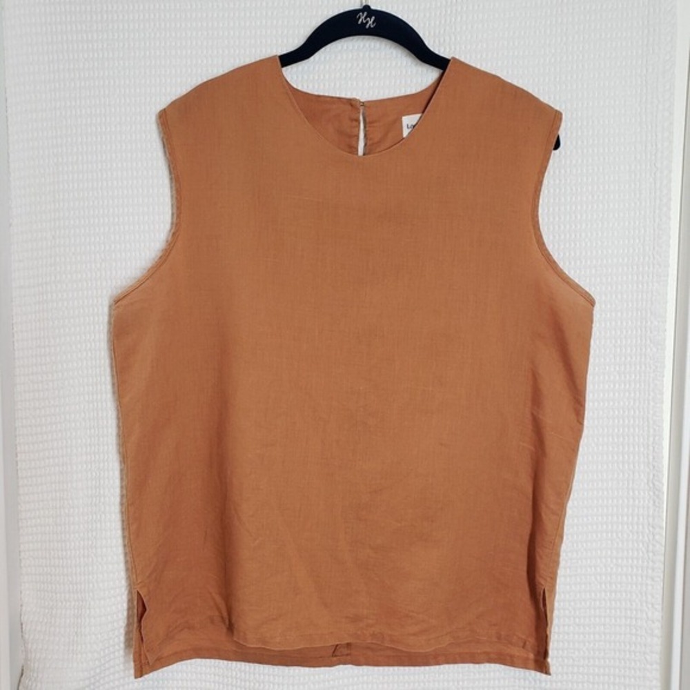Vintage Ramie Sleeveless Top Womens Large Rust Brown Boxy Tank Side Split Earthy
